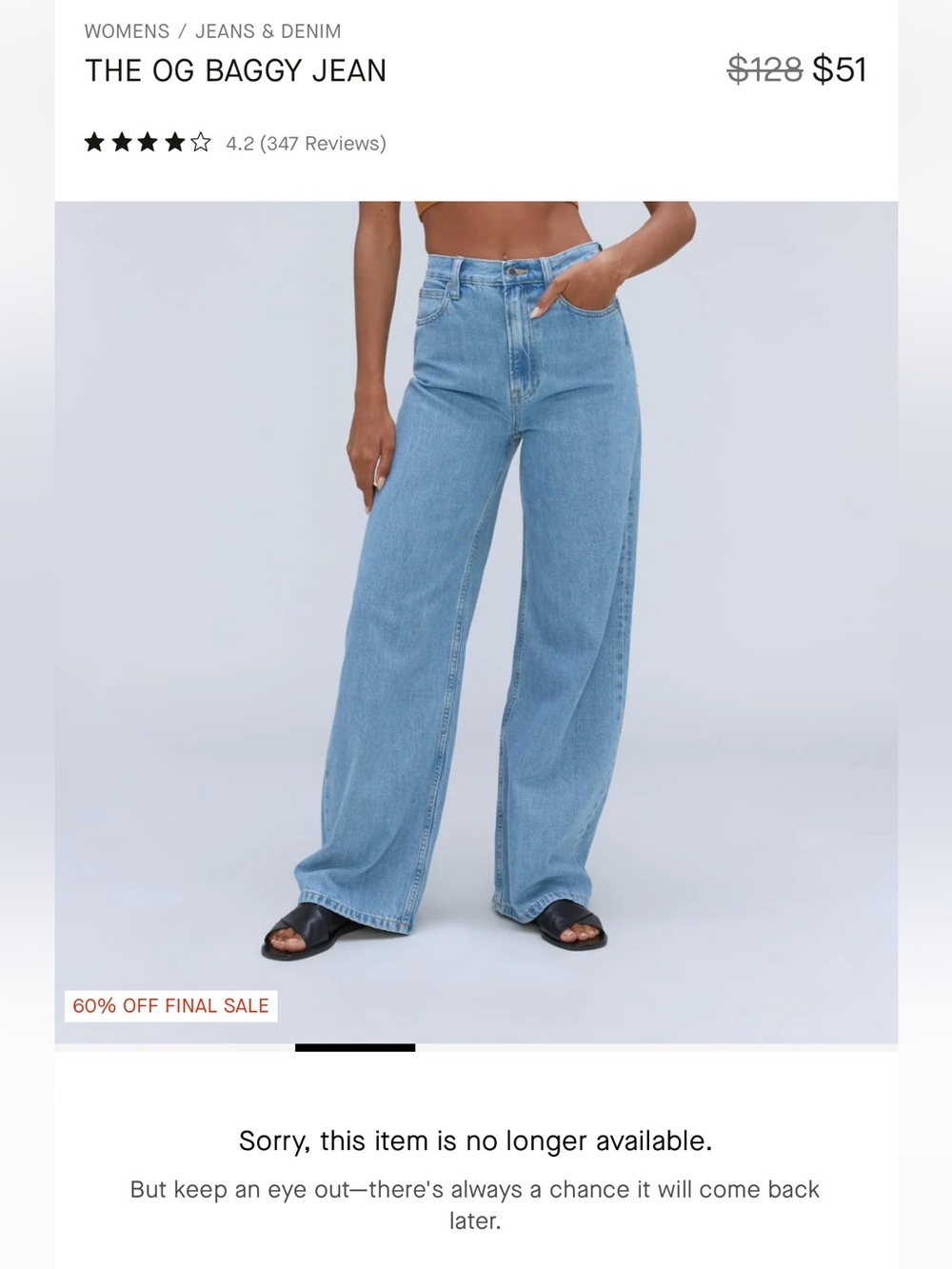 Organic Cotton Everlane The Baggy Jean Sz 30 Reg